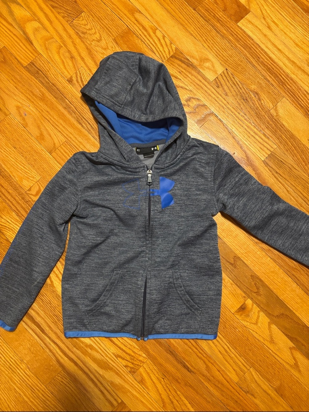 Under Armour Kids Gray Heather Full-Zip Hoodie with Blue Logo